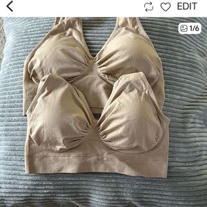 Rhonda Shear Tan Seamless Racerback Sports Bra